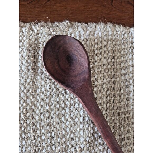 Vintage Wooden Salad Serving Set Fork & Spoon 1960s Monkeypod Style 13.5 - Picture 6 of 9